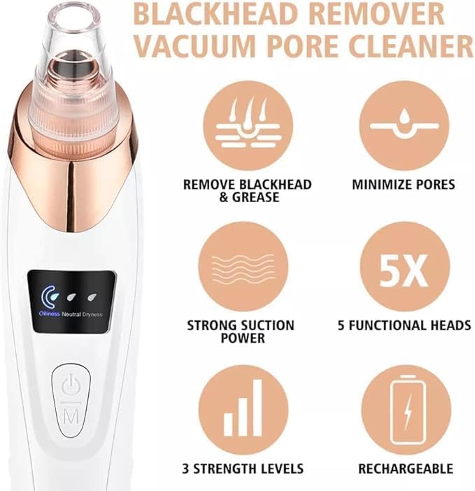 5 in 1 Rechargeable Blackhead Remover & Vacuum Pore Cleaner for Clear Skin