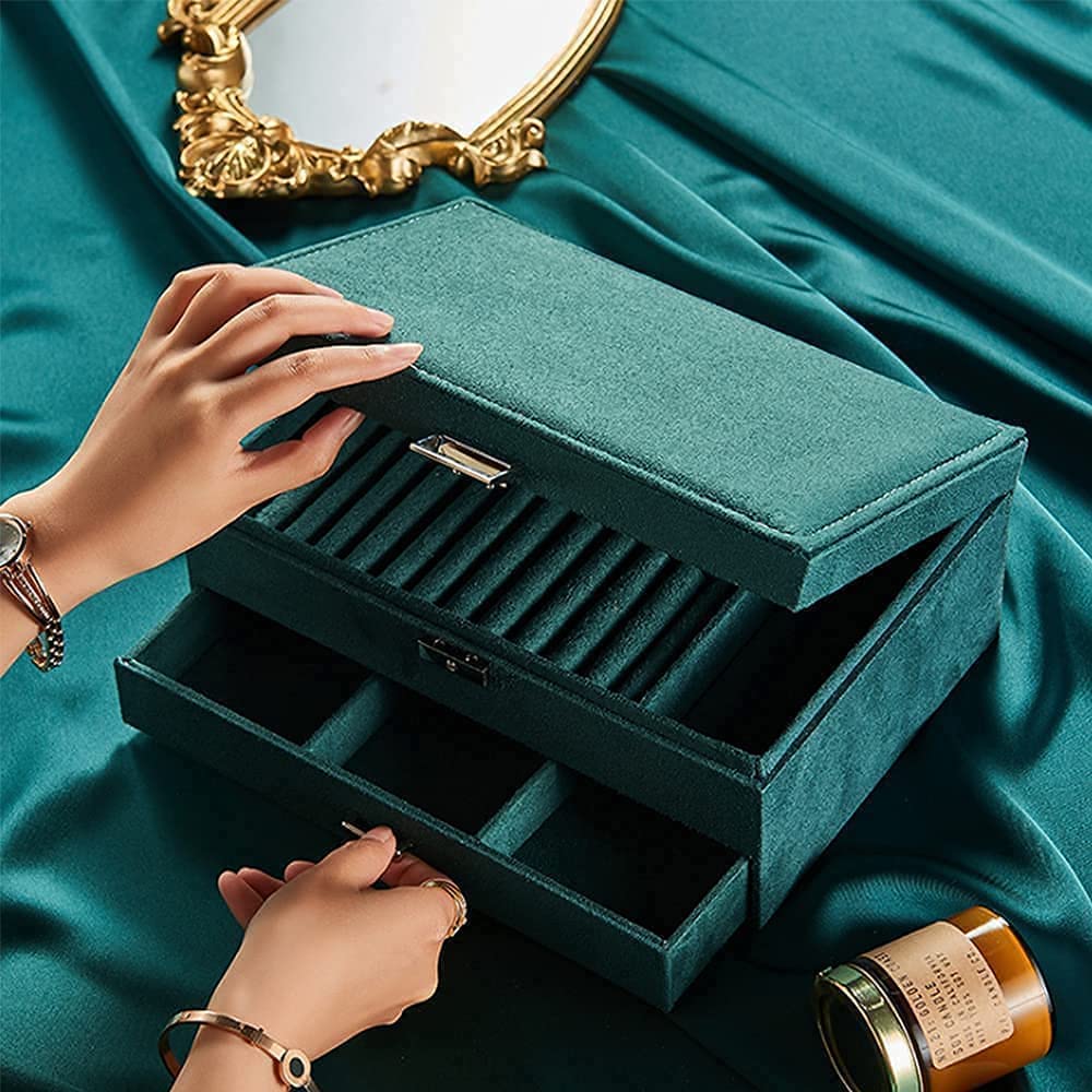 Luxury 3-Layer Velvet Jewelry Box with Lock – Elegant Organizer for Earrings, Rings, Necklaces & More