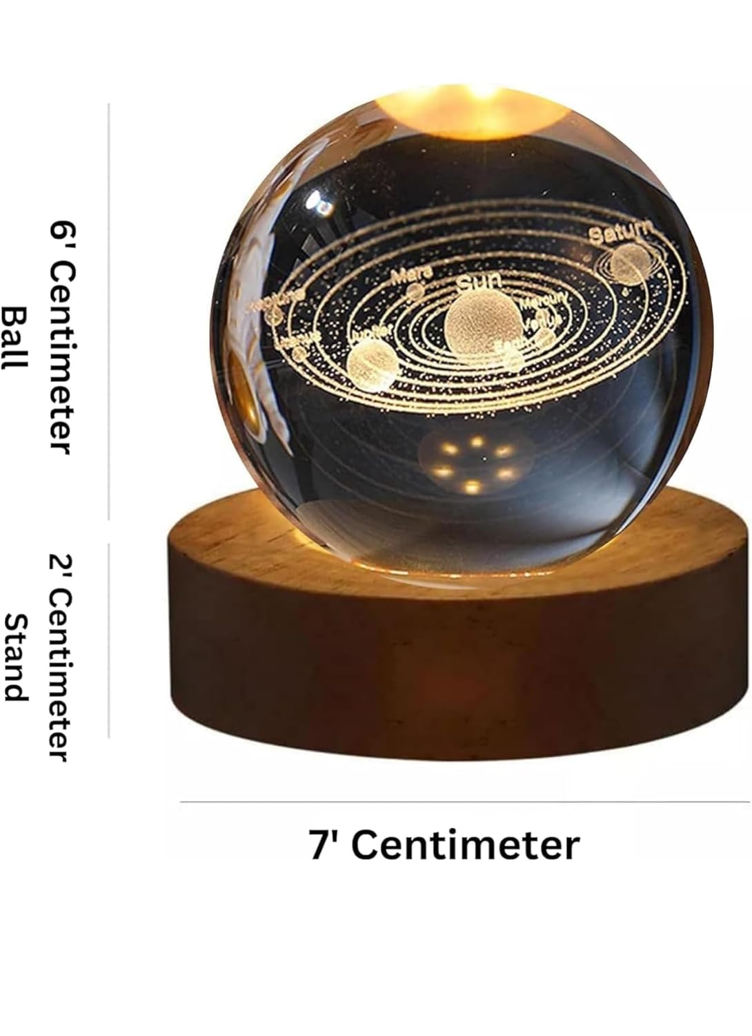 3D Solar System Crystal Ball LED Lamp with Wooden Base – Adjustable Warm Light