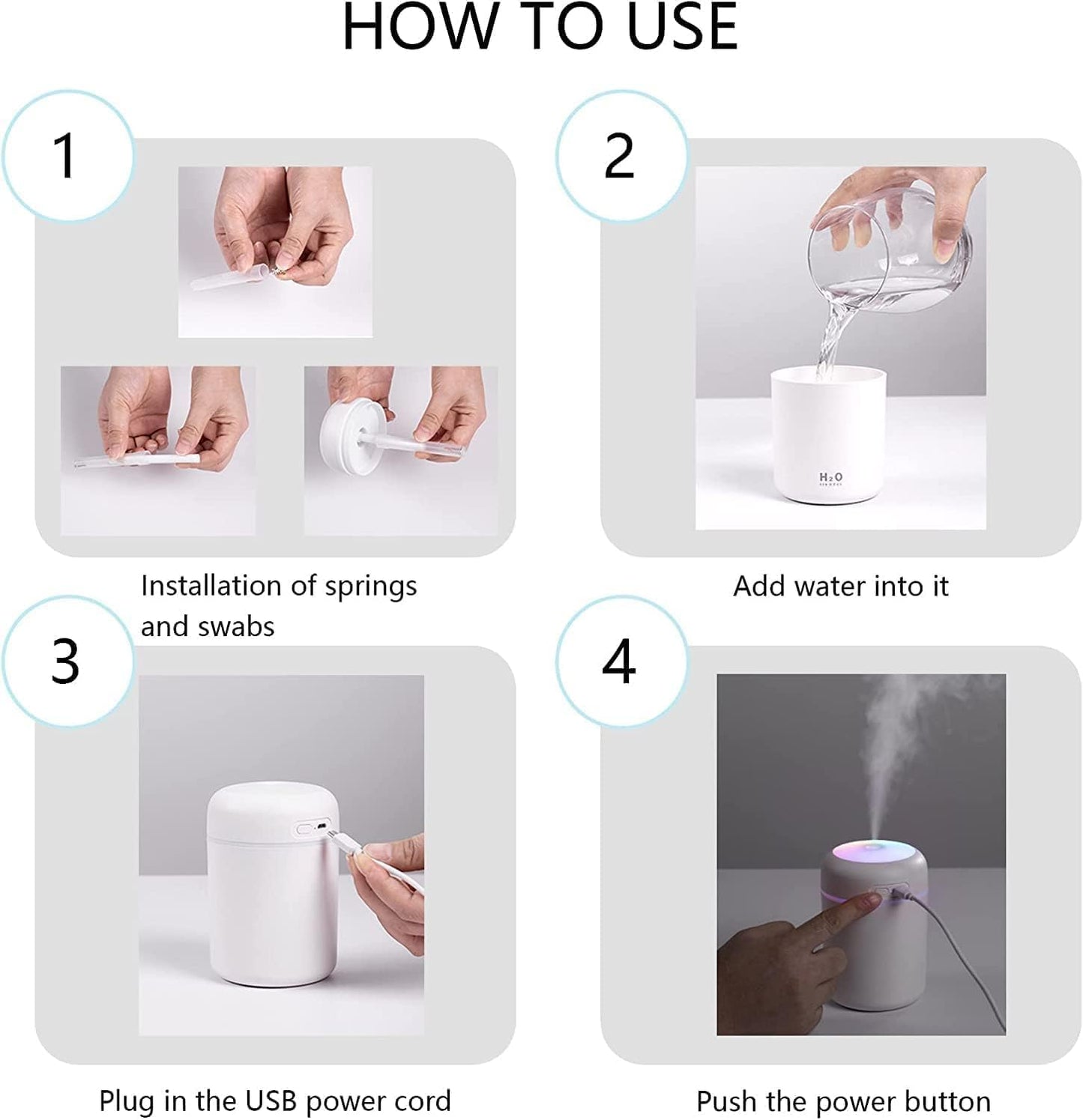 H2O Portable USB Humidifier – Ultrasonic Cool Mist with LED Light & Essential Oil Compatibility