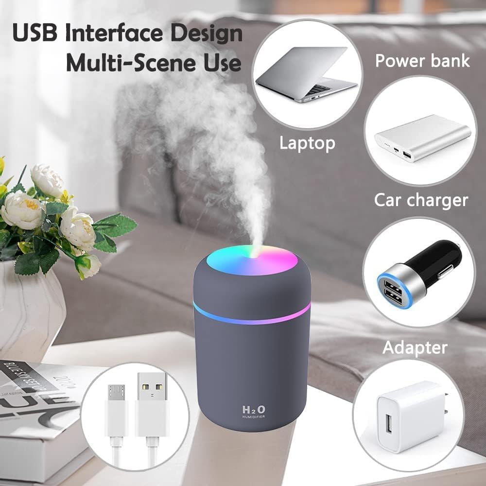 H2O Portable USB Humidifier – Ultrasonic Cool Mist with LED Light & Essential Oil Compatibility