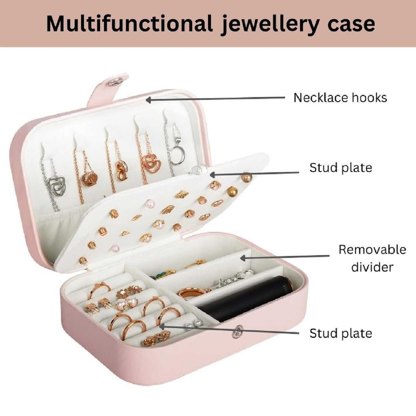 Elegant Travel Jewelry Box – Portable Organizer for Rings, Earrings, Necklaces & Bracelets