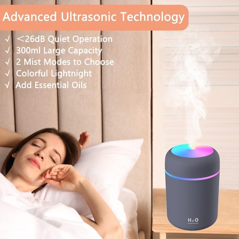 H2O Portable USB Humidifier – Ultrasonic Cool Mist with LED Light & Essential Oil Compatibility