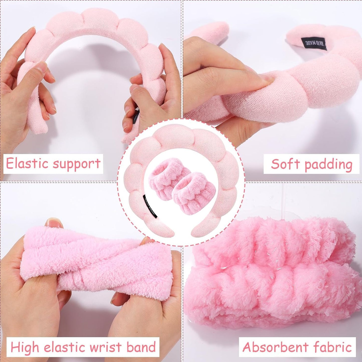 Plush Elastic Headband & Wristband Set – Soft, Absorbent & Comfortable for Skincare & Makeup