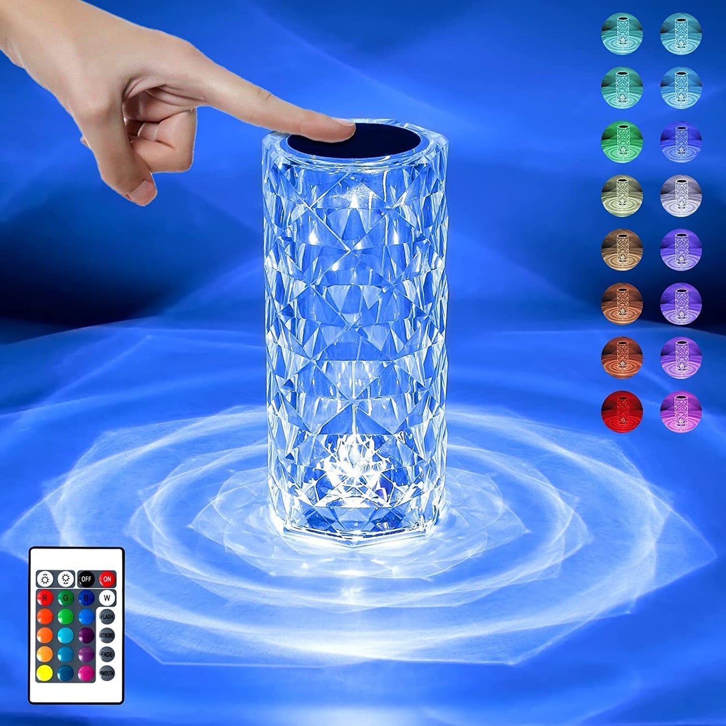 RGB Crystal Table Lamp – 16-Color Touch & Remote Control LED Light