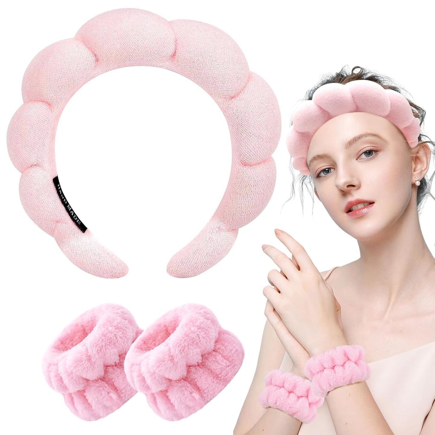 Plush Elastic Headband & Wristband Set – Soft, Absorbent & Comfortable for Skincare & Makeup