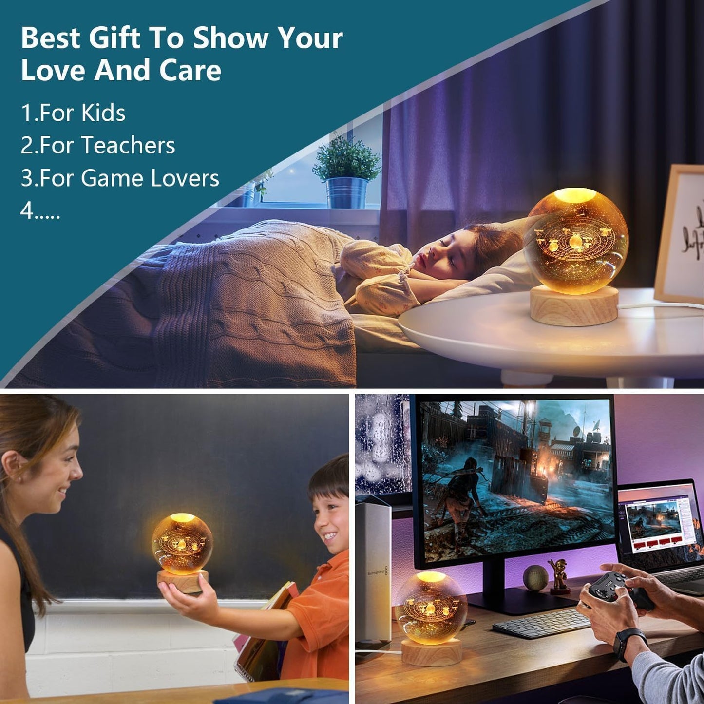 3D Engraved Dolphin Crystal Ball LED Night Light with Wooden Base