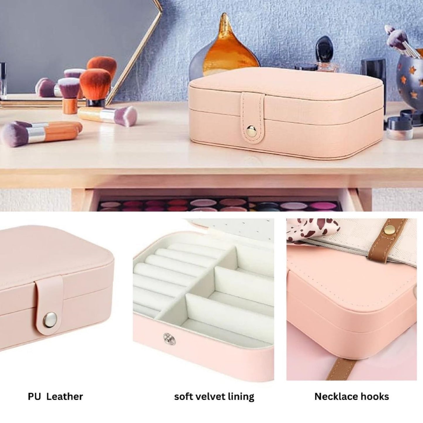 Elegant Travel Jewelry Box – Portable Organizer for Rings, Earrings, Necklaces & Bracelets