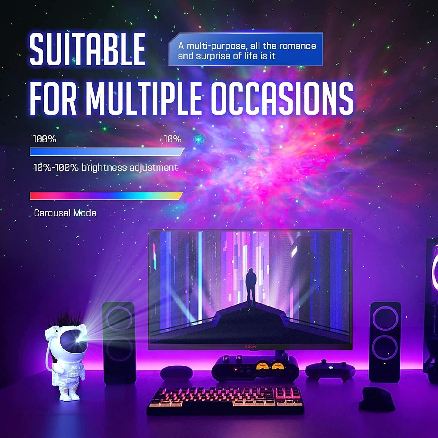 Astronaut Galaxy Star Projector – Nebula Light with Adjustable Brightness & Remote Control