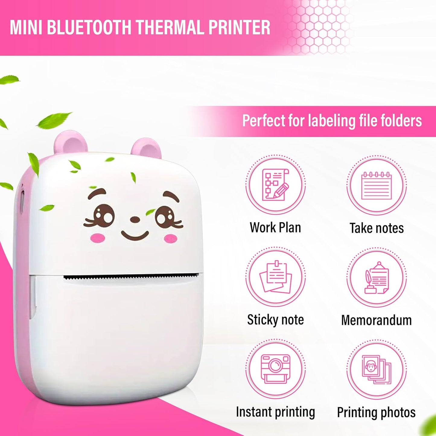 Mini Bluetooth Thermal Printer – Wireless Inkless Portable Pocket Printer for iOS & Android – Cute Design, USB Rechargeable, Ideal for Notes, Labels, Photos & Scrapbooking