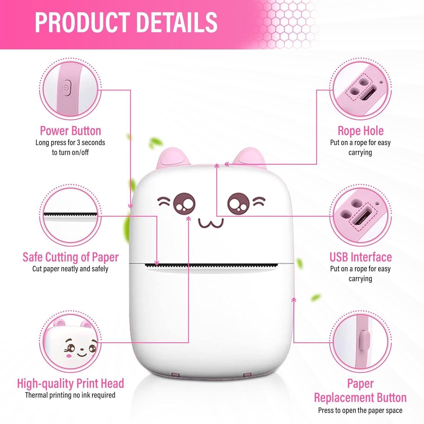 Mini Bluetooth Thermal Printer – Wireless Inkless Portable Pocket Printer for iOS & Android – Cute Design, USB Rechargeable, Ideal for Notes, Labels, Photos & Scrapbooking
