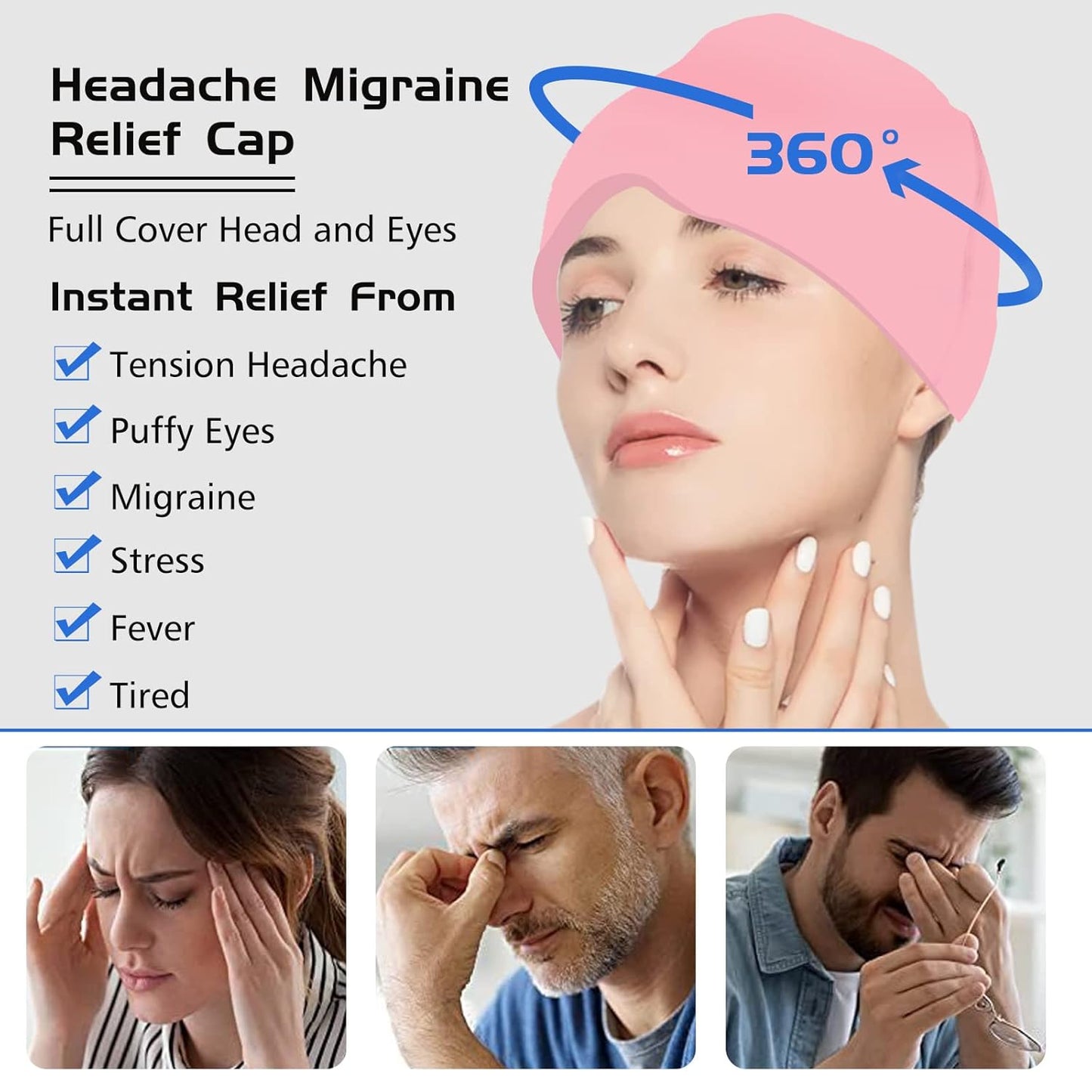 360° Migraine Relief Cap – Instant Hot & Cold Therapy
