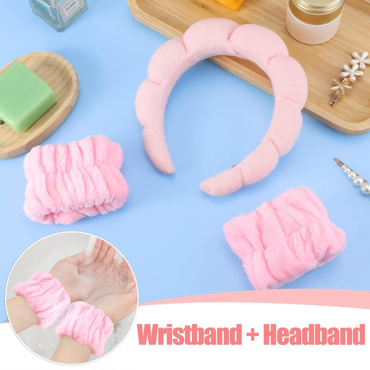 Plush Elastic Headband & Wristband Set – Soft, Absorbent & Comfortable for Skincare & Makeup