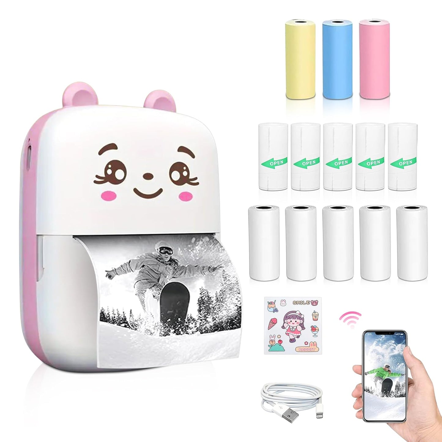 Mini Bluetooth Thermal Printer – Wireless Inkless Portable Pocket Printer for iOS & Android – Cute Design, USB Rechargeable, Ideal for Notes, Labels, Photos & Scrapbooking