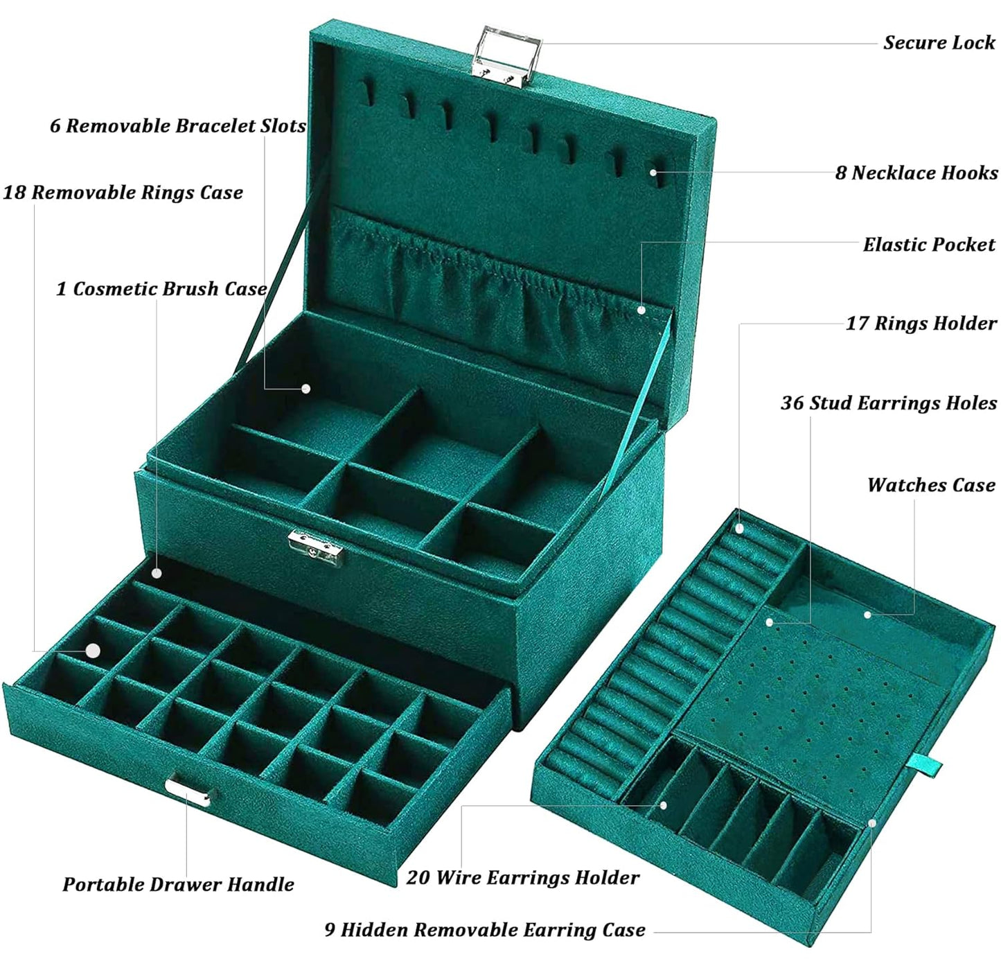 Luxury 3-Layer Velvet Jewelry Box with Lock – Elegant Organizer for Earrings, Rings, Necklaces & More