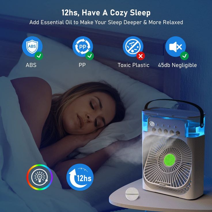 Portable Mini Air Cooler – Personal Cooling Fan with 7-Color LED Light, 3 Wind Speeds & 3 Mist Modes