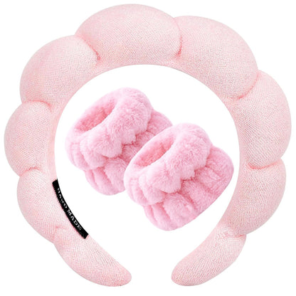 Plush Elastic Headband & Wristband Set – Soft, Absorbent & Comfortable for Skincare & Makeup