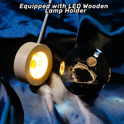 3D Engraved Dolphin Crystal Ball LED Night Light with Wooden Base