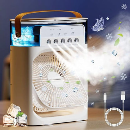 Portable Mini Air Cooler – Personal Cooling Fan with 7-Color LED Light, 3 Wind Speeds & 3 Mist Modes