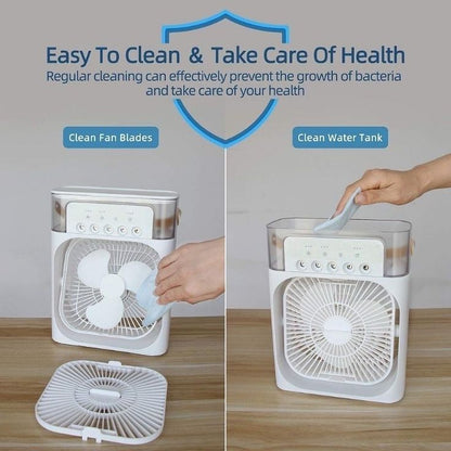 Portable Mini Air Cooler – Personal Cooling Fan with 7-Color LED Light, 3 Wind Speeds & 3 Mist Modes