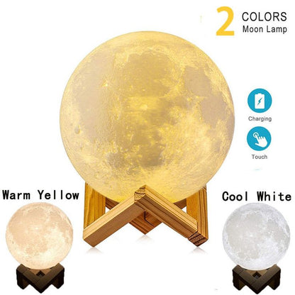 3D Moon Lamp with Touch Control & USB Rechargeable – Dual Color