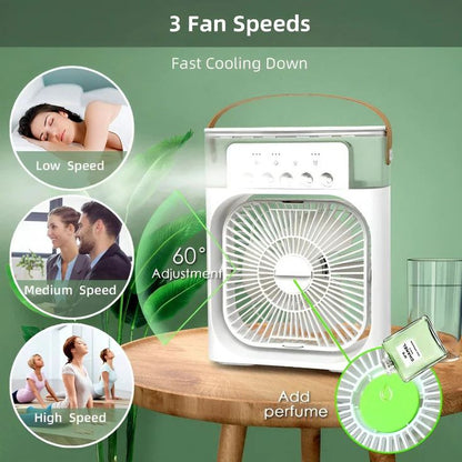 Portable Mini Air Cooler – Personal Cooling Fan with 7-Color LED Light, 3 Wind Speeds & 3 Mist Modes